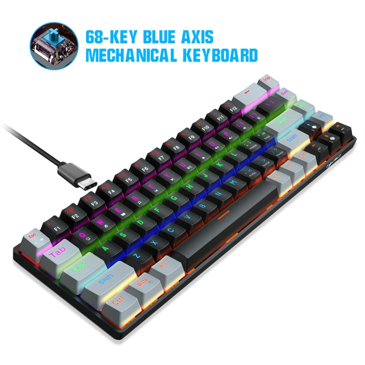 HXSJ V800 68 Keys Type-C Wired Cool Backlight Mechanical Keyboard(Blue Shaft) - Wired Keyboard by HXSJ | Online Shopping UK | buy2fix