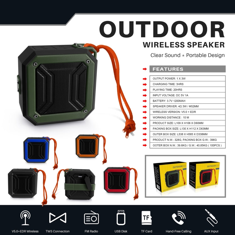 New Rixing NR-103 Mini TWS Bluetooth Speaker with Lanyard(Orange) - Mini Speaker by New Rixing | Online Shopping UK | buy2fix