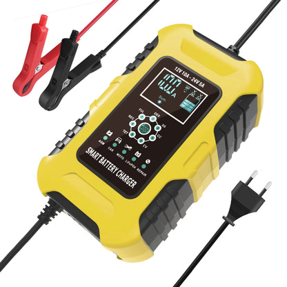 FOXSUR 10A 12V 7-segment Motorcycle / Car Smart Battery Charger, Plug Type:EU Plug(Yellow) - In Car by FOXSUR | Online Shopping UK | buy2fix