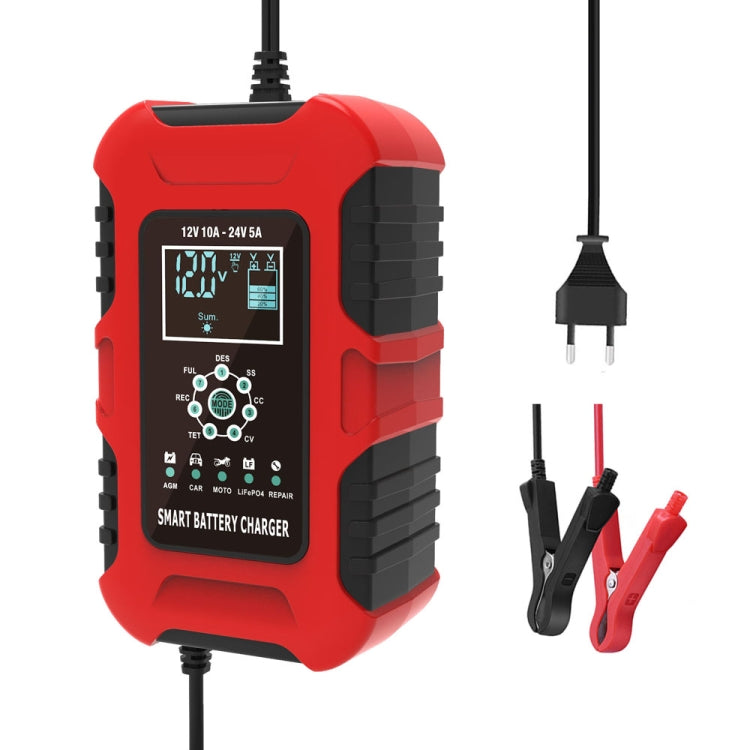 FOXSUR 10A 12V 7-segment Motorcycle / Car Smart Battery Charger, Plug Type:UK Plug(Red) - Battery Charger by FOXSUR | Online Shopping UK | buy2fix