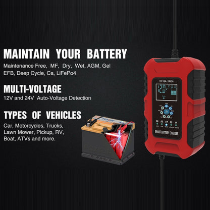 FOXSUR 10A 12V 7-segment Motorcycle / Car Smart Battery Charger, Plug Type:US Plug(Red) - In Car by FOXSUR | Online Shopping UK | buy2fix