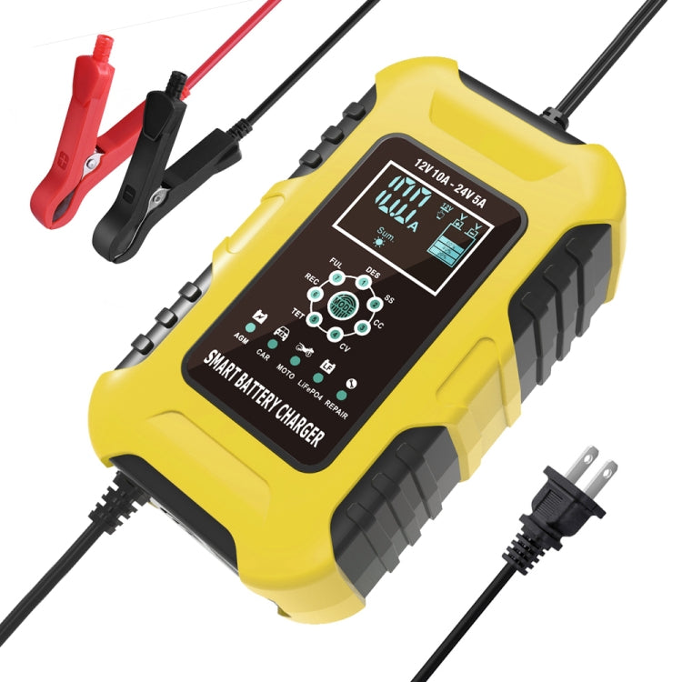 FOXSUR 10A 12V 7-segment Motorcycle / Car Smart Battery Charger, Plug Type:US Plug(Yellow) - In Car by FOXSUR | Online Shopping UK | buy2fix