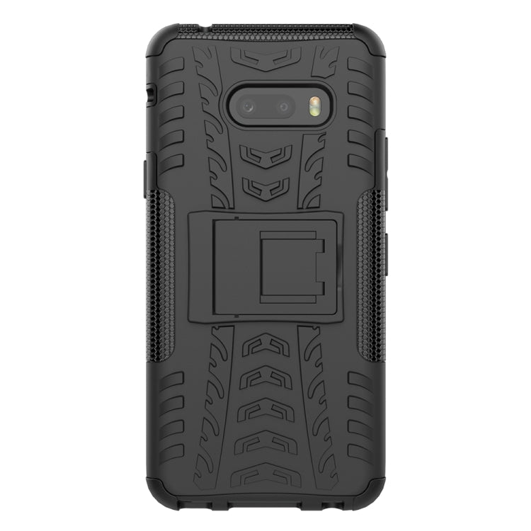 For LG V50S ThinQ 5G / G8X ThinQ Tire Texture Shockproof TPU+PC Protective Case with Holder(Black) - Mobile Accessories by buy2fix | Online Shopping UK | buy2fix