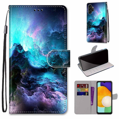 For Samsung Galaxy A13 4G Coloured Drawing Cross Texture Horizontal Flip Leather Phone Case with Holder & Card Slots & Wallet & Lanyard(Colorful Clouds) - Samsung Accessories by buy2fix | Online Shopping UK | buy2fix