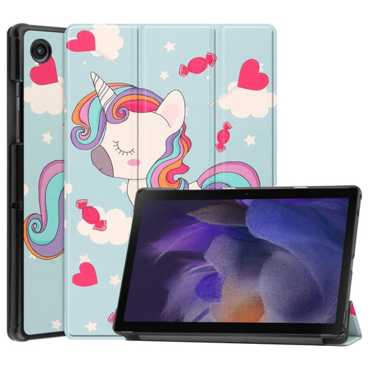 For Samsung Galaxy Tab A8 2021 Painted Leather Tablet Case with 3-Fold Holder(Unicorn) - Samsung Accessories by buy2fix | Online Shopping UK | buy2fix