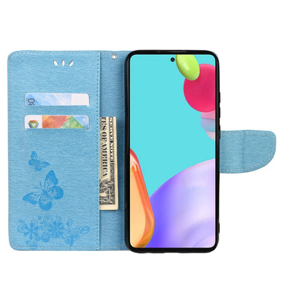 For Samsung Galaxy A33 5G Butterfly Embossed Horizontal Flip Leather Phone Case with Card Slot & Holder(Blue) - Samsung Accessories by buy2fix | Online Shopping UK | buy2fix