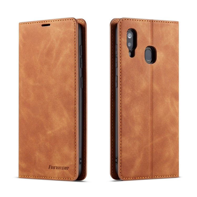 For Galaxy A40 Forwenw Dream Series Oil Edge Strong Magnetism Horizontal Flip Leather Case with Holder & Card Slots & Wallet & Photo Frame(Brown) - Galaxy Phone Cases by Forwenw | Online Shopping UK | buy2fix