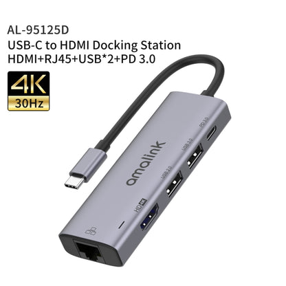 amalink 95125D Type-C / USB-C to HDMI + RJ45 + 2 Ports USB + PD 3.0 Multi-function HUB(Grey) - Computer & Networking by amalink | Online Shopping UK | buy2fix