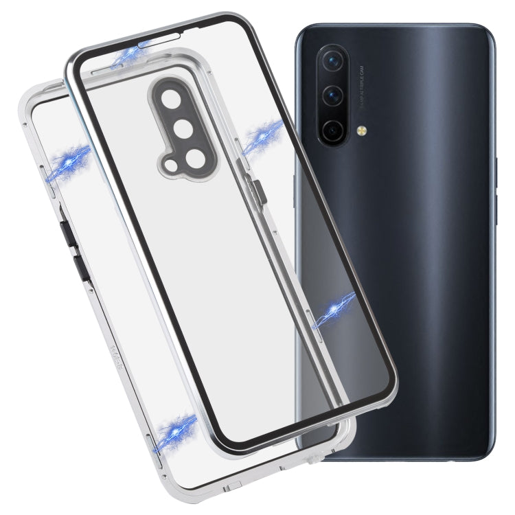 For OnePlus Nord CE 5G Full Cover Magnetic Metal Tempered Glass Phone Case(Silver) - Mobile Accessories by buy2fix | Online Shopping UK | buy2fix