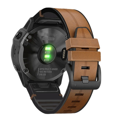 For Garmin Fenix 7 Silicone + Leather Quick Release Watch Band(Brown) - Smart Wear by buy2fix | Online Shopping UK | buy2fix