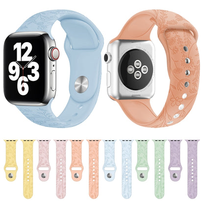 Butterflies Love Flower Embossing Silicone Watch Band For Apple Watch Series 8&7 41mm / SE 2&6&SE&5&4 40mm / 3&2&1 38mm(Lavender) - Smart Wear by buy2fix | Online Shopping UK | buy2fix