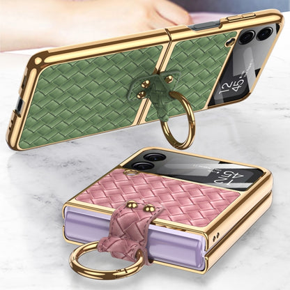 For Samsung Galaxy Z Flip3 5G GKK Integrated Plating Weave Texture Phone Case with Ring Holder(Champagne) - Galaxy Phone Cases by GKK | Online Shopping UK | buy2fix