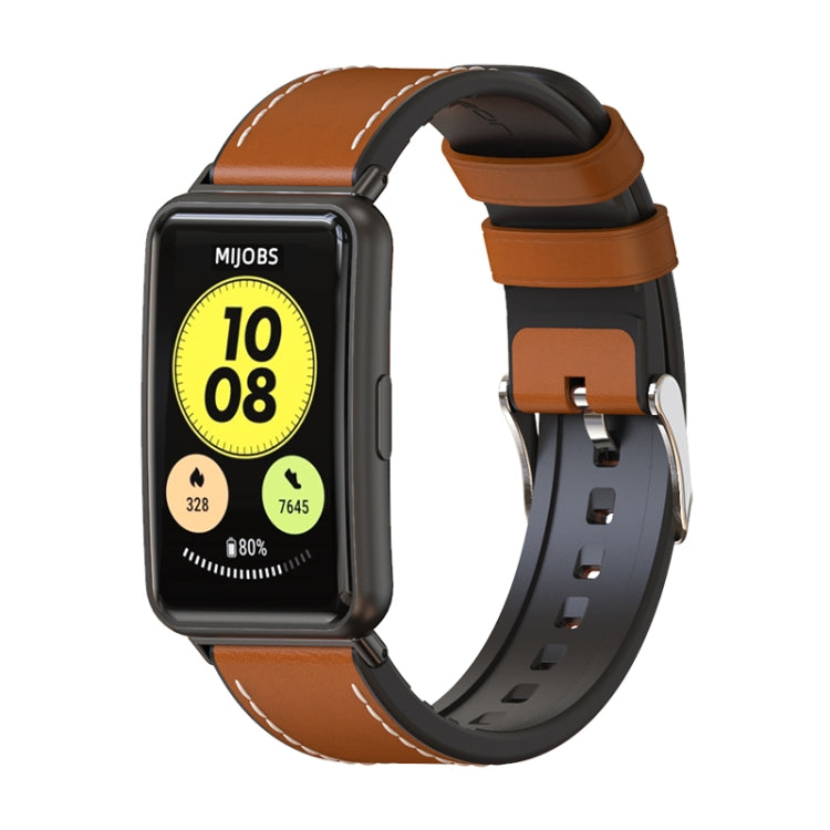 For Huawei Watch Fit Mijobs Cowhide Leather Watch Band(Brown+Black) - Watch Bands by MIJOBS | Online Shopping UK | buy2fix