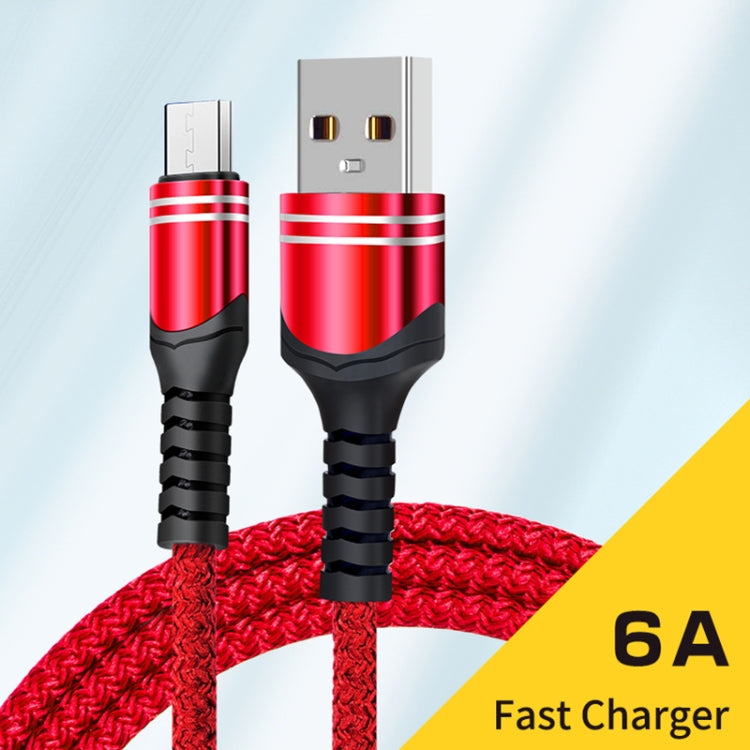 Micro USB 6A Woven Style USB Charging Cable, Cable Length: 1m(Red) -  by buy2fix | Online Shopping UK | buy2fix