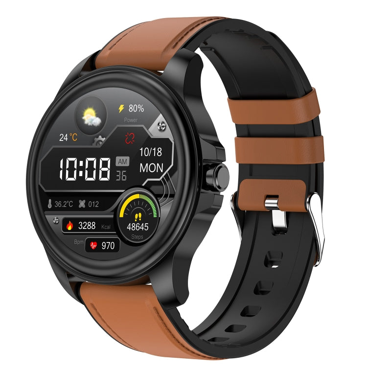 E89 1.32 Inch Screen Leather Strap Smart Health Watch Supports ECG Function, AI Medical Diagnosis, Body Temperature Monitoring(Brown) - Smart Wear by buy2fix | Online Shopping UK | buy2fix