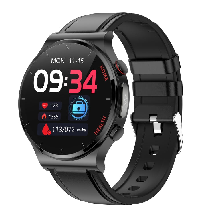 E300 1.32 Inch Screen Leather Watch Strap Smart Health Watch Supports Body Temperature Monitoring, ECG monitoring blood pressure(Black) - Smart Wear by buy2fix | Online Shopping UK | buy2fix