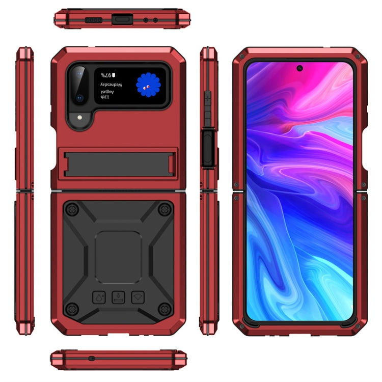 For Samsung Galaxy Z Flip4 Metal Shock-proof Phone Case With Holder(Red) - Galaxy Z Flip4 5G Cases by buy2fix | Online Shopping UK | buy2fix