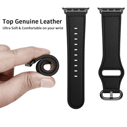 Genuine Leather Watch Band For Apple Watch Ultra 49mm&Watch Ultra 2 49mm / Series 9&8&7 45mm / SE 3&SE 2&6&SE&5&4 44mm / 3&2&1 42mm(Black) - Watch Bands by buy2fix | Online Shopping UK | buy2fix