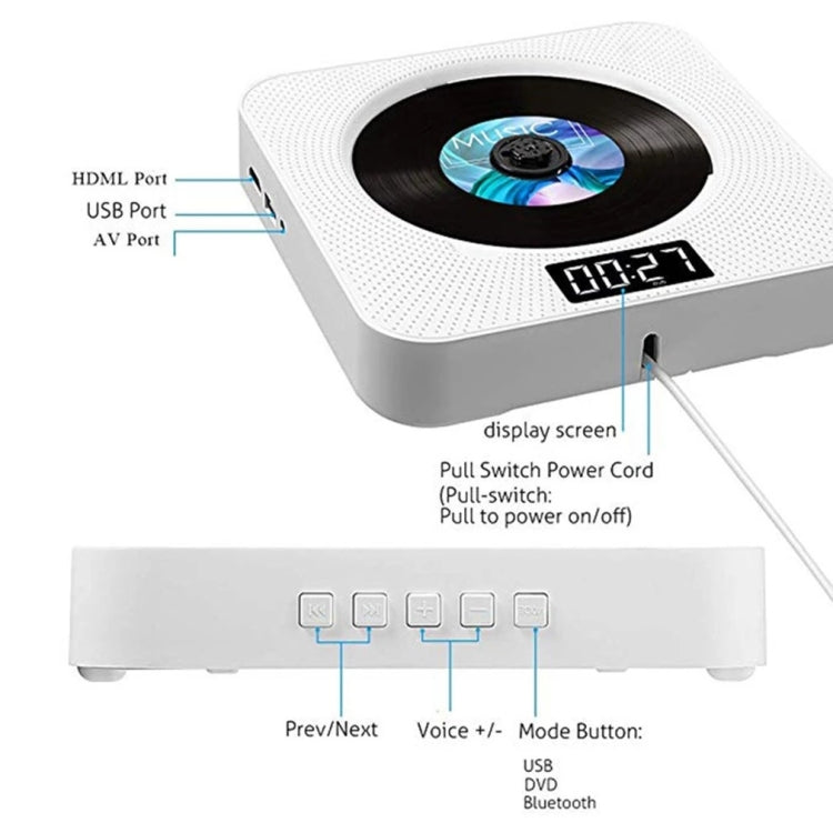 Kecag KC-608 Wall Mounted HD DVD Player Bluetooth CD Player(White) - DVD & LCD Player by Kecag | Online Shopping UK | buy2fix