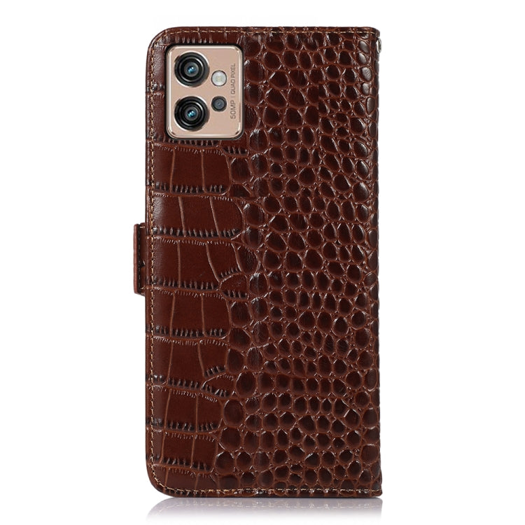 For Motorola Moto G32 Crocodile Top Layer Cowhide Leather Phone Case(Brown) - Motorola Cases by buy2fix | Online Shopping UK | buy2fix