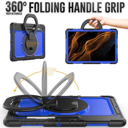 For Samsung Galaxy Tab S8 Ultra Bracelet Holder Silicone + PC Tablet Case(Dark Blue) - Galaxy Tab S8 Ultra Cases by buy2fix | Online Shopping UK | buy2fix