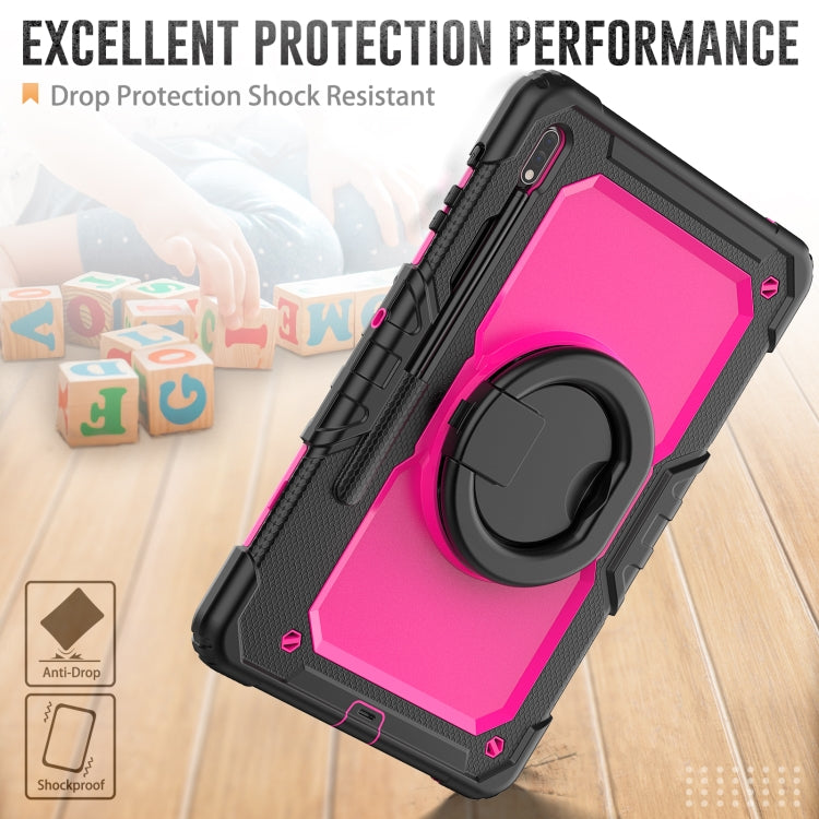 For Samsung Galaxy Tab S8+ / S7+ Bracelet Holder Silicone + PC Tablet Case(Rose Red) - Galaxy Tab S8+ Cases by buy2fix | Online Shopping UK | buy2fix