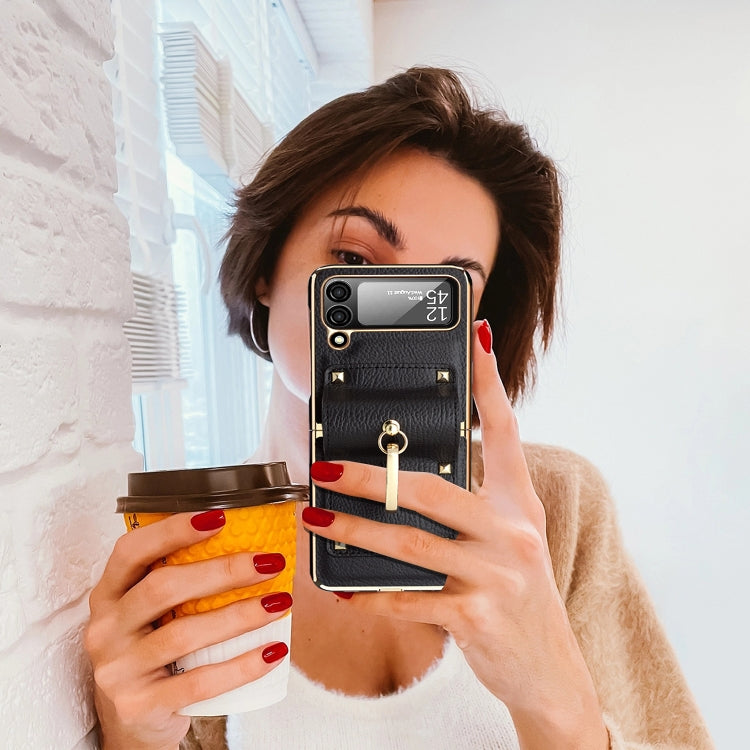 For Samsung Galaxy Z Flip4 5G GKK Colorful PU Phone Case with Ring Holder(Black) - Galaxy Z Flip4 5G Cases by GKK | Online Shopping UK | buy2fix