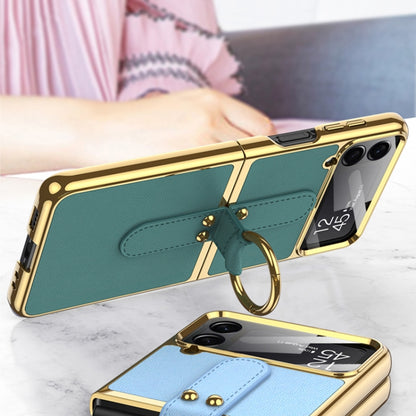 For Samsung Galaxy Z Flip4 GKK Plating + Leather Phone Case with Ring & Strap(Gold) - Galaxy Z Flip4 5G Cases by GKK | Online Shopping UK | buy2fix