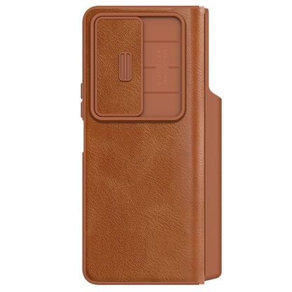 For Samsung Galaxy Z Fold4 5G NILLKIN QIN Series Pro Sliding Camera Cover Design Leather Phone Case(Brown) - Galaxy Z Fold4 5G Cases by NILLKIN | Online Shopping UK | buy2fix