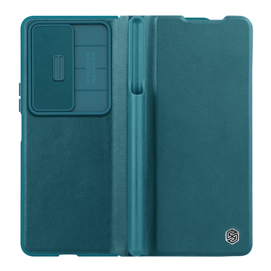 For Samsung Galaxy Z Fold4 5G NILLKIN QIN Series Pro Sliding Camera Cover Design Leather Phone Case(Cyan) - Galaxy Z Fold4 5G Cases by NILLKIN | Online Shopping UK | buy2fix