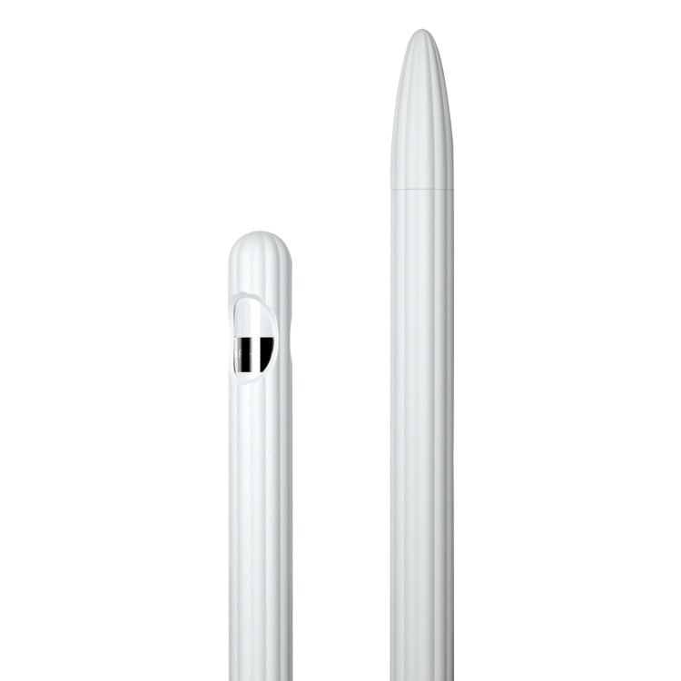 3 in 1 Striped Liquid Silicone Stylus Case with Two Tip Caps For Apple Pencil 2(White) - Pencil Accessories by buy2fix | Online Shopping UK | buy2fix