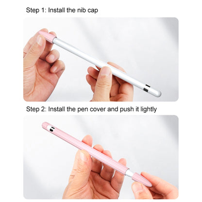 3 in 1 Striped Liquid Silicone Stylus Case with Two Tip Caps For Apple Pencil 2(Pink) - Pencil Accessories by buy2fix | Online Shopping UK | buy2fix