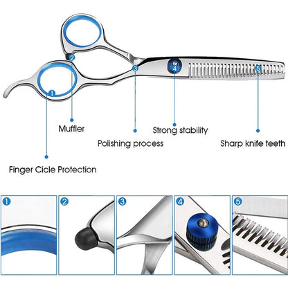 12 PCS Professional Hair Cutting Thinning Scissor Hairdressing Flat Shear Scissors Kit(Blue) - Hair Trimmer by buy2fix | Online Shopping UK | buy2fix