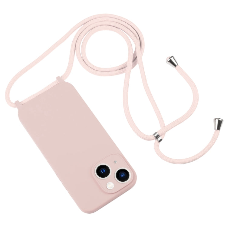 For iPhone 13 Crossbody Lanyard Liquid Silicone Case(Sand Pink) - iPhone 13 Cases by buy2fix | Online Shopping UK | buy2fix