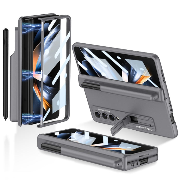 For Samsung Galaxy Z Fold4 GKK Magnetic Hinge Flip Phone Case with Pen Holder & Holder(Grey) - Galaxy Z Fold4 5G Cases by GKK | Online Shopping UK | buy2fix