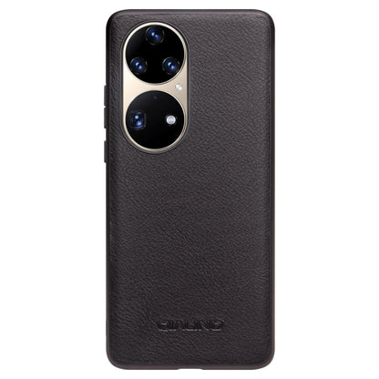 For Huawei P50 Pro QIALINO Cowhide Texture Genuine Leather Phone Case(Black) - Huawei Cases by QIALINO | Online Shopping UK | buy2fix