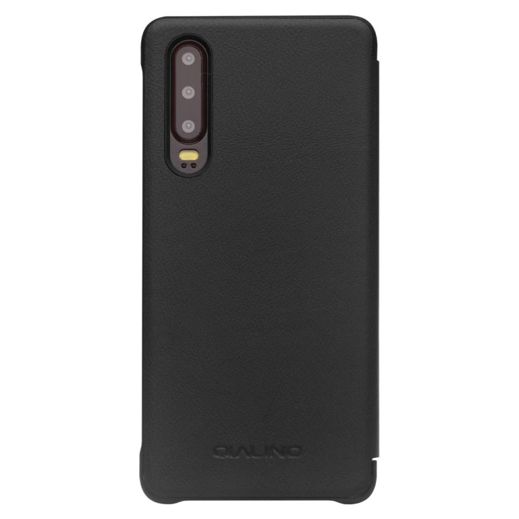 For Huawei P30 QIALINO Genuine Leather Side Window View Smart Phone Case(Black) - Huawei Cases by QIALINO | Online Shopping UK | buy2fix