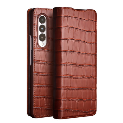 For Samsung Galaxy Z Fold3 5G/W22 5G QIALINO Crocodile Pattern Genuine Leather Phone Case(Brown) - Galaxy Phone Cases by QIALINO | Online Shopping UK | buy2fix