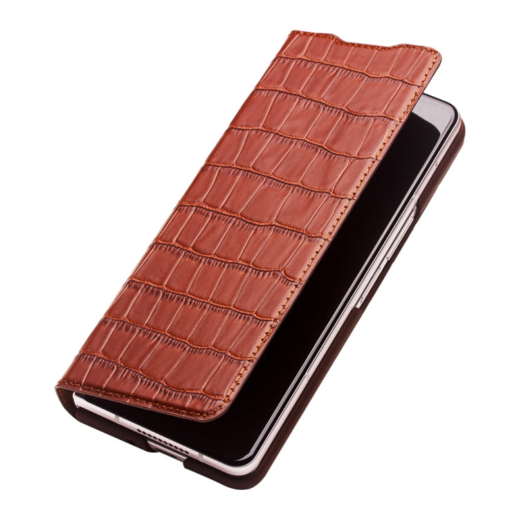 For Samsung Galaxy Z Fold3 5G/W22 5G QIALINO Crocodile Pattern Genuine Leather Phone Case(Brown) - Galaxy Phone Cases by QIALINO | Online Shopping UK | buy2fix