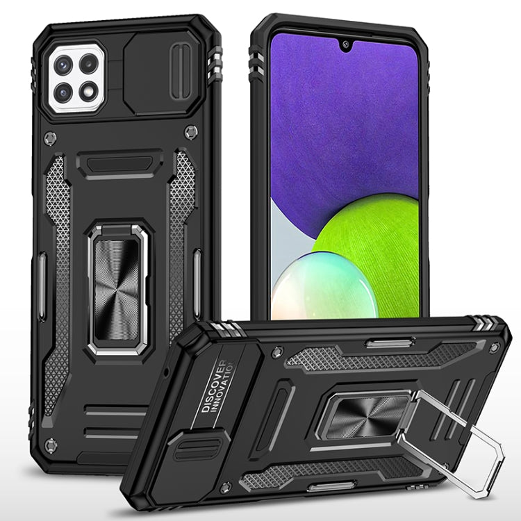For Samsung Galaxy A22 5G Armor PC + TPU Camera Shield Phone Case(Black) - Galaxy Phone Cases by buy2fix | Online Shopping UK | buy2fix