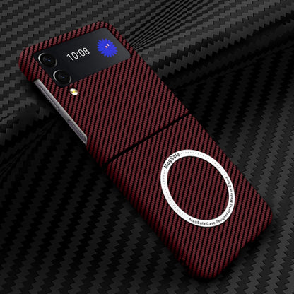 For Samsung Galaxy Z Flip4 5G Carbon Fiber Texture MagSafe Magnetic Phone Case(Red) - Galaxy Z Flip4 5G Cases by buy2fix | Online Shopping UK | buy2fix