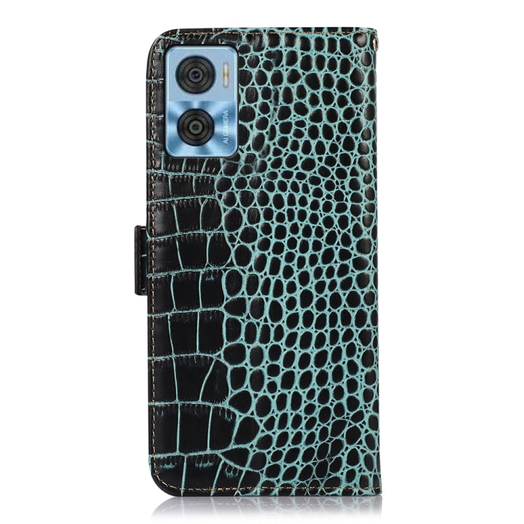 For Motorola Moto E22/E22i Crocodile Top Layer Cowhide Leather Phone Case(Green) - Motorola Cases by buy2fix | Online Shopping UK | buy2fix