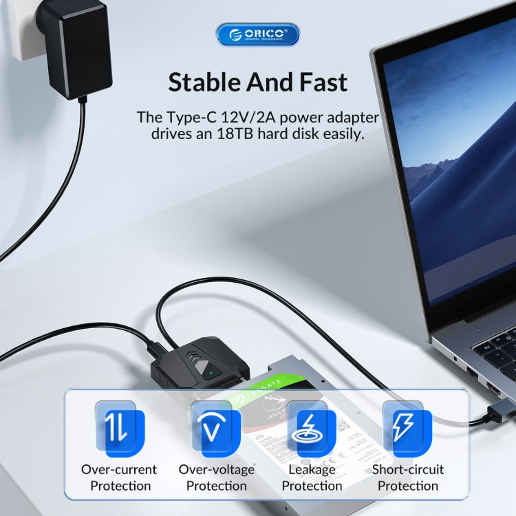 ORICO UTS1 Type-C / USB-C USB 3.0 2.5-inch SATA HDD Adapter with 12V 2A Power Adapter, Cable Length:0.3m(AU Plug) - USB to IDE / SATA by ORICO | Online Shopping UK | buy2fix