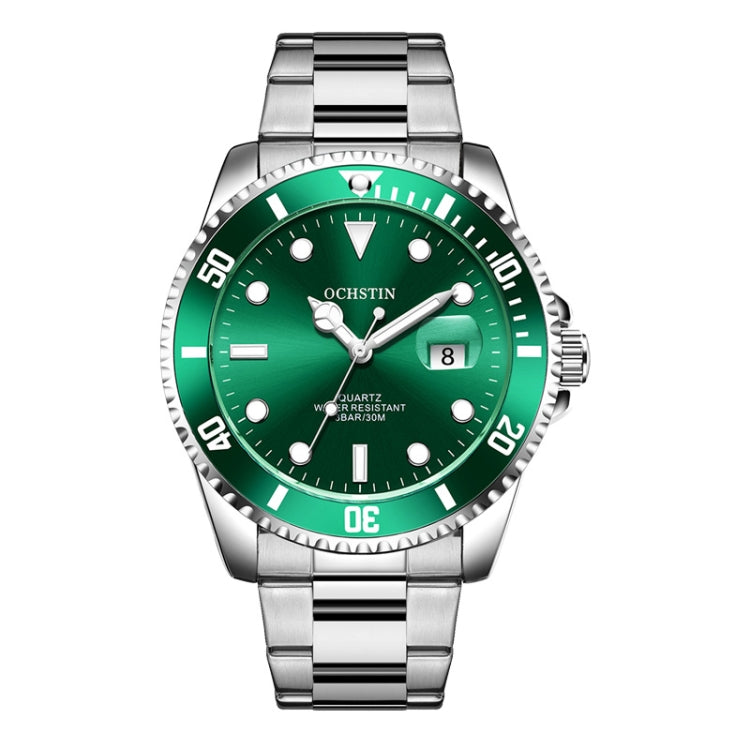 Ochstin 5019F Fashion Business Single Calendar Waterproof Stainless Steel Strap Quartz Watch(Silver+Green) - Metal Strap Watches by OCHSTIN | Online Shopping UK | buy2fix