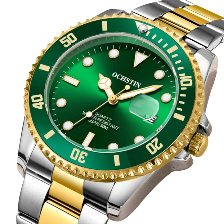 Ochstin 5019F Fashion Business Single Calendar Waterproof Stainless Steel Strap Quartz Watch(Gold+Green) - Metal Strap Watches by OCHSTIN | Online Shopping UK | buy2fix