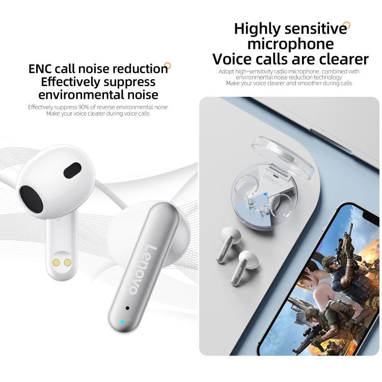 Lenovo LP10 TWS Wireless Bluetooth 5.2 Noise Reduction Earphone with Mic(White) - TWS Earphone by Lenovo | Online Shopping UK | buy2fix