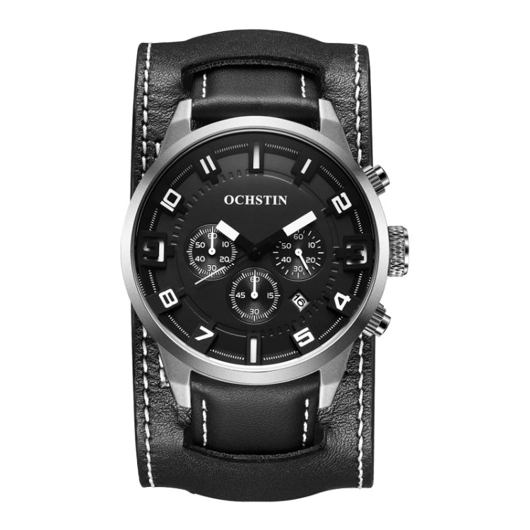 Ochstin 7236 Multifunctional Business Leather Wrist Wrist Waterproof Quartz Watch(Silver+Black) - Leather Strap Watches by OCHSTIN | Online Shopping UK | buy2fix