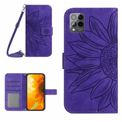 For T-Mobile Revvl 6 Pro 5G Skin Feel Sun Flower Pattern Flip Leather Phone Case with Lanyard(Dark Purple) - More Brand by buy2fix | Online Shopping UK | buy2fix