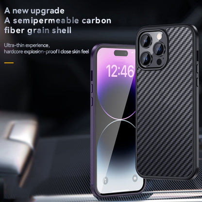 For iPhone 14 SULADA Carbon Fiber Textured Shockproof Metal + TPU Frame Case(Black) - iPhone 14 Cases by SULADA | Online Shopping UK | buy2fix