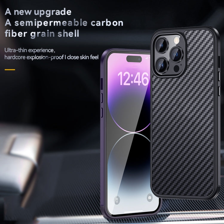 For iPhone 14 SULADA Carbon Fiber Textured Shockproof Metal + TPU Frame Case(Dark Blue) - iPhone 14 Cases by SULADA | Online Shopping UK | buy2fix